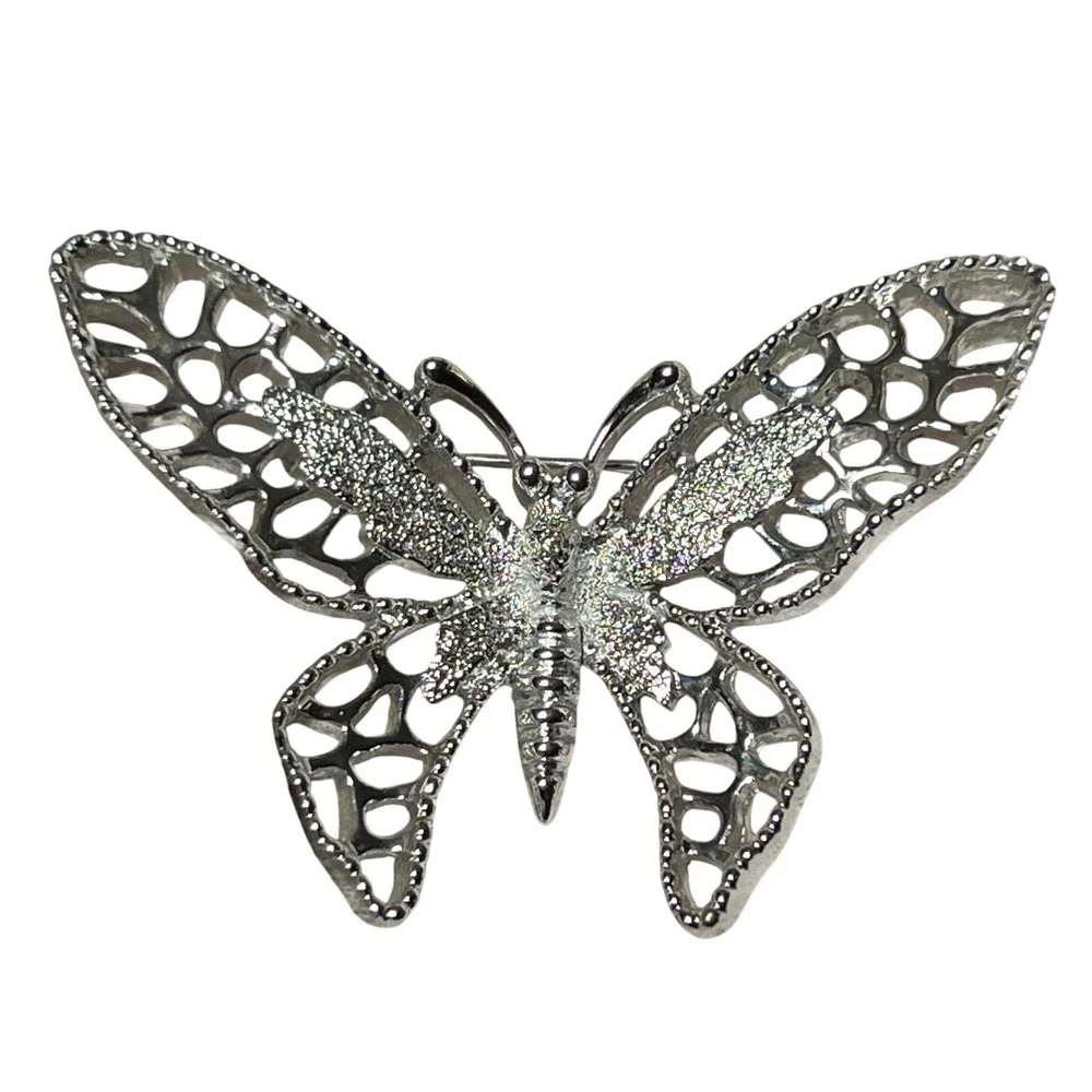 Vintage Silver Tone Butterfly Brooch Openwork Filigree Pin Sarah Coventry‎ 70s